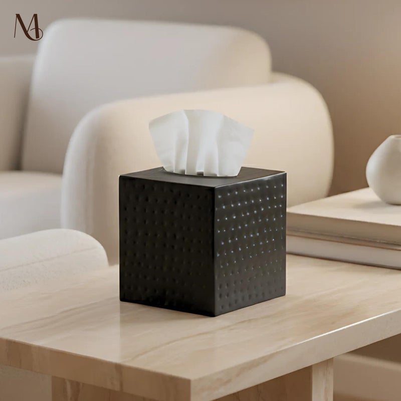 Monarch Abode Tissue Box Cover Square â€“ Hand Hammered Black Metal Tissue Holder Box for Bathroom Accessory, Aesthetic Decorative Facial Napkin Cube for Modern Home Decor - Image 4